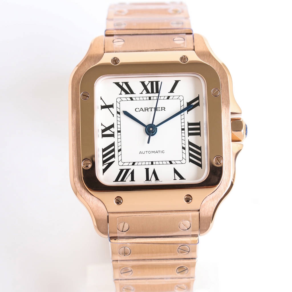 BVF Super Clone Santos Medium Size | Rose Gold Case | White Dial & Steel Strap