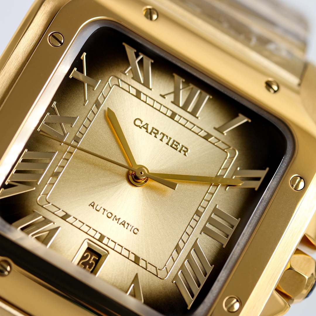 BVF Super Clone Santos Large Size | Gold Case | Black Gold Dial & Steel Strap