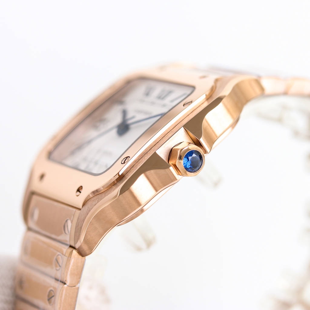 BVF Super Clone Santos Medium Size | Rose Gold Case | White Dial & Steel Strap