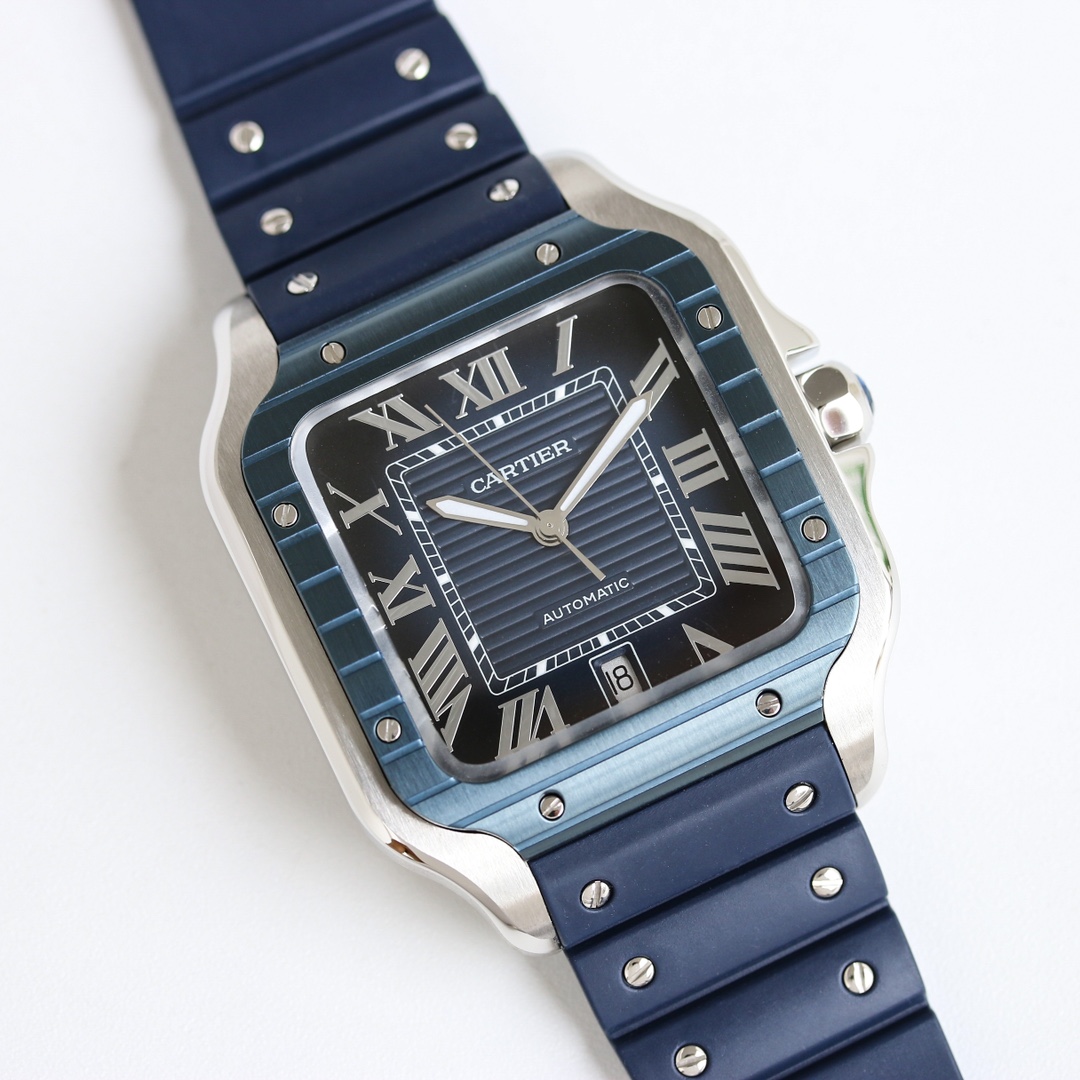 BVF Super Clone Santos Large Size | Blue Silver Case | Blue Dial & Blue Plastic Strap