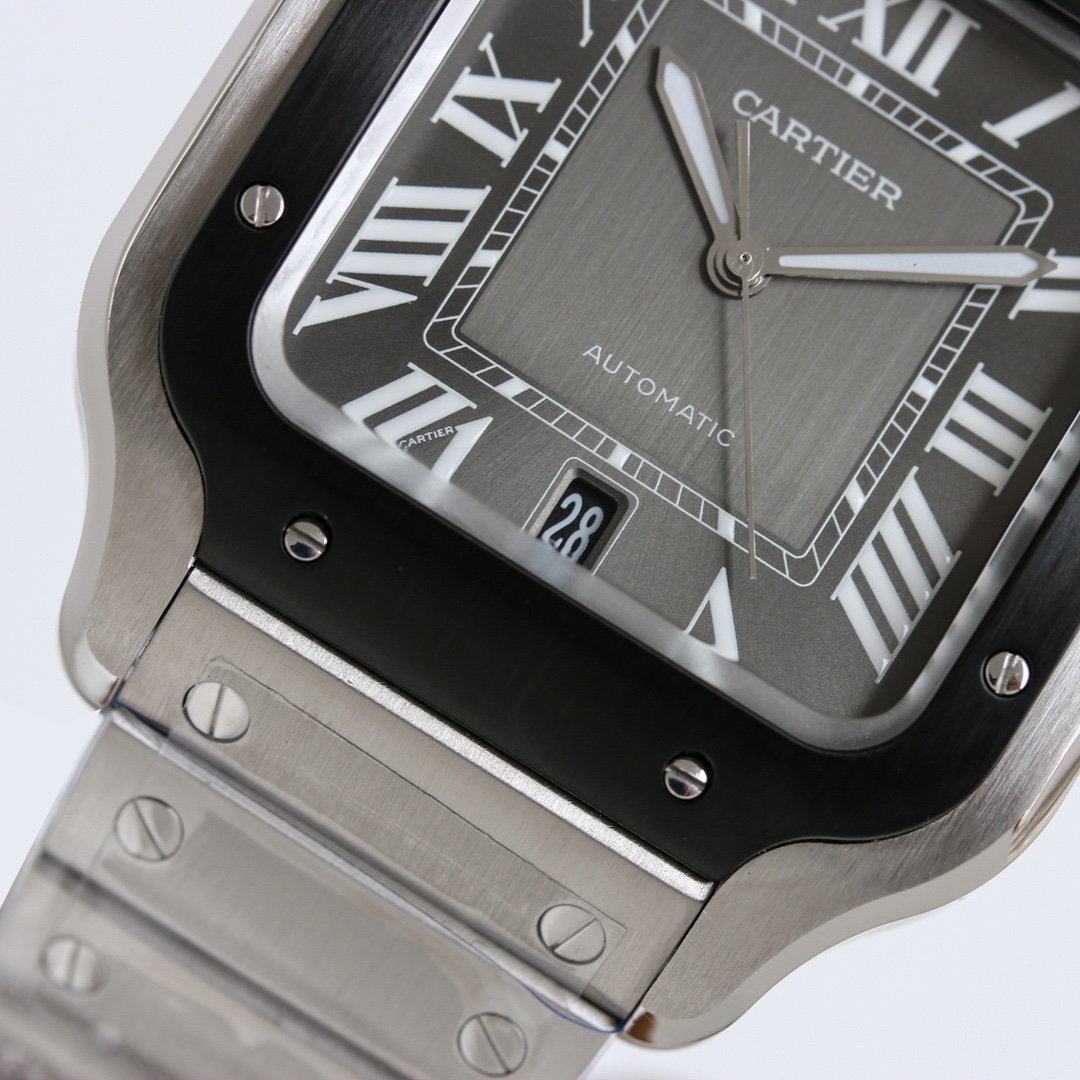 BVF Super Clone Santos Large Size | Black Silver Case | Black Dial & Steel Strap