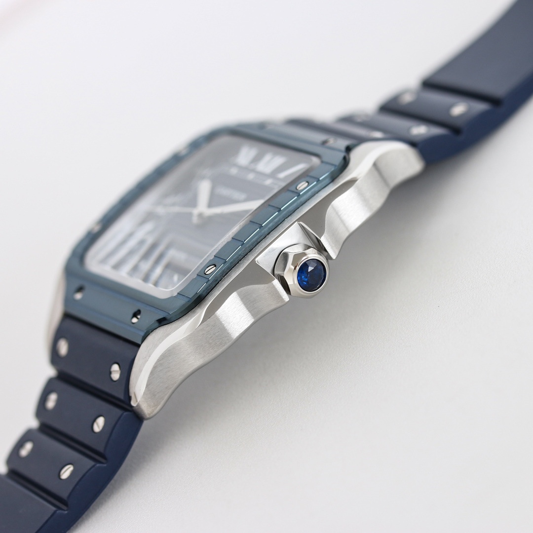 BVF Super Clone Santos Large Size | Blue Silver Case | Blue Dial & Blue Plastic Strap