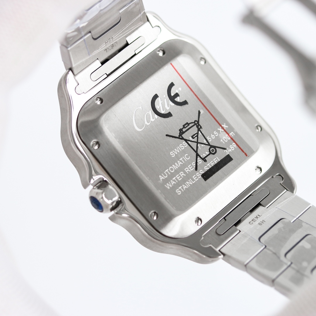 BVF Super Clone Santos Large Size | Silver Case | Black Dial & Steel Strap