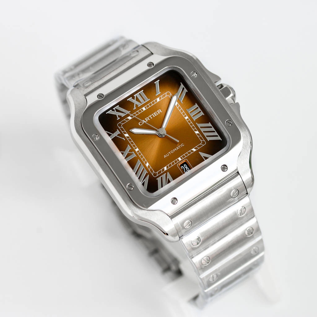 BVF Super Clone Santos Two Size | Silver Case | Brown Dial & Steel Strap