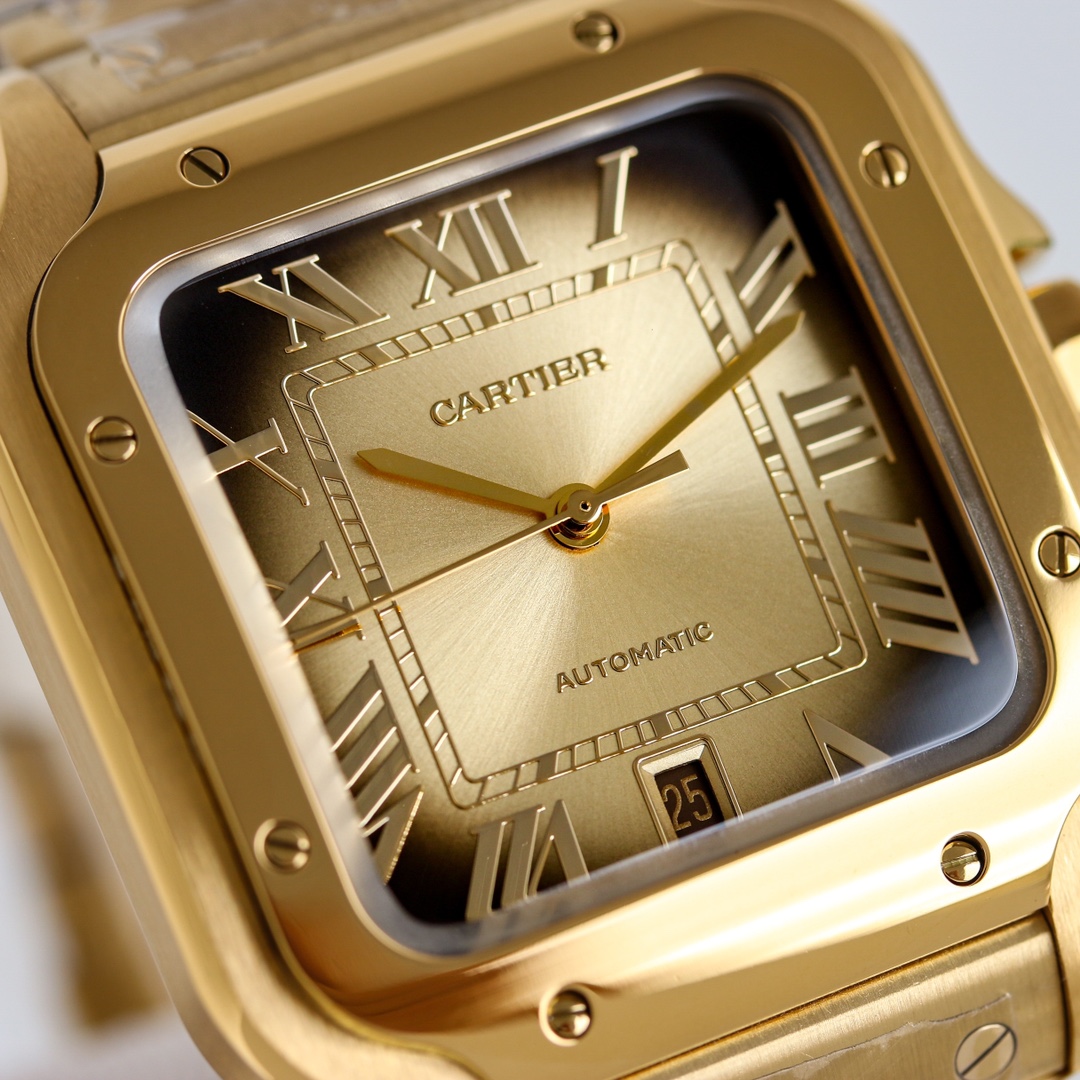 BVF Super Clone Santos Large Size | Gold Case | Black Gold Dial & Steel Strap