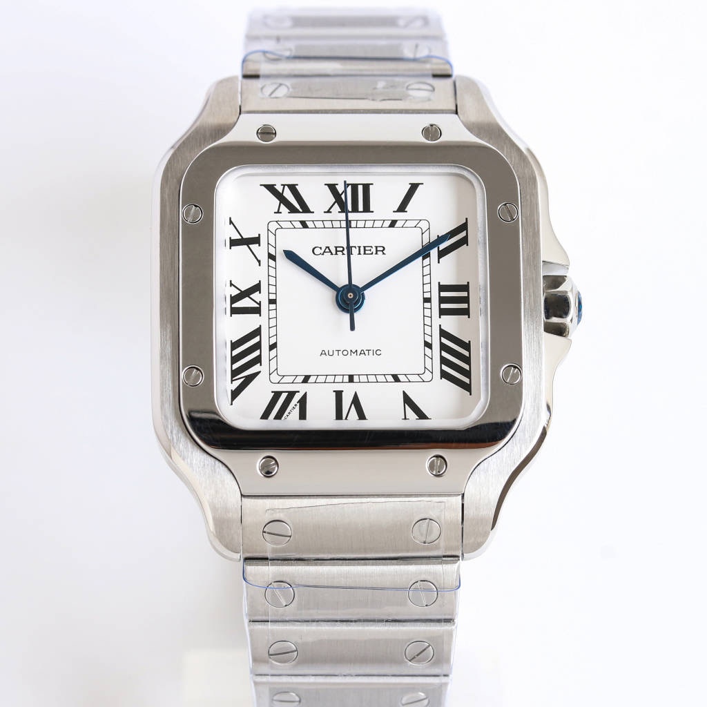 BVF Super Clone Santos Medium Size | Silver Case | White Dial & Steel Strap