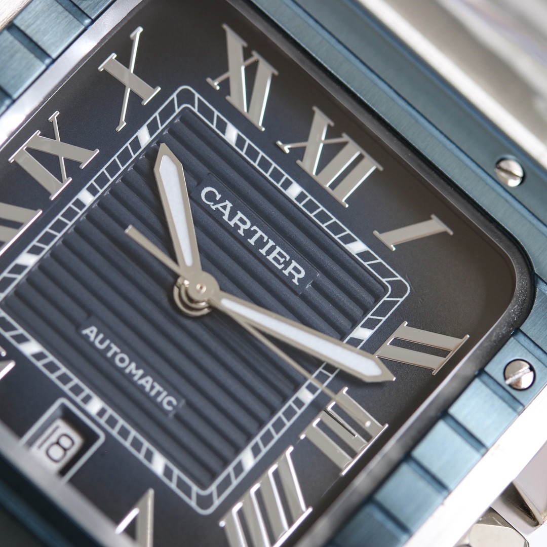 BVF Super Clone Santos Large Size | Blue Silver Striped Case | Blue Black Dial & Steel Strap