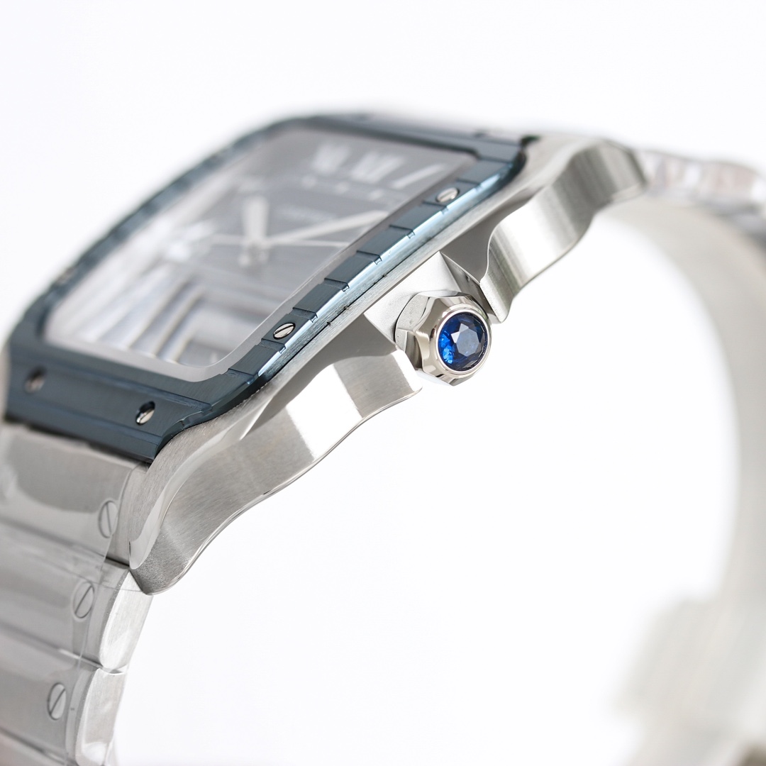 BVF Super Clone Santos Large Size | Blue Silver Striped Case | Blue Black Dial & Steel Strap