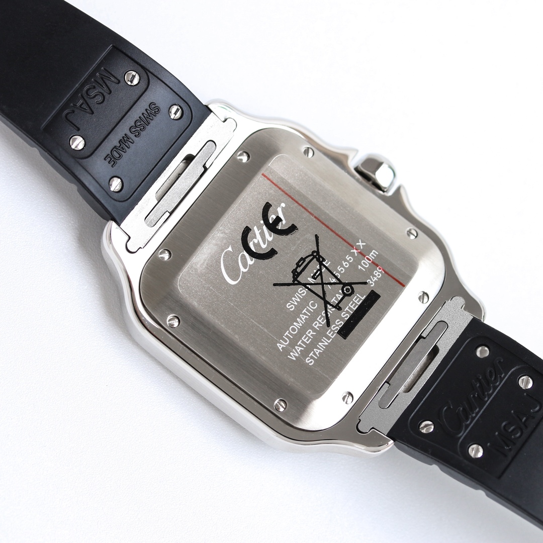 BVF Super Clone Santos Large Size | Black Silver Case | Black Dial & Black Plastic Strap