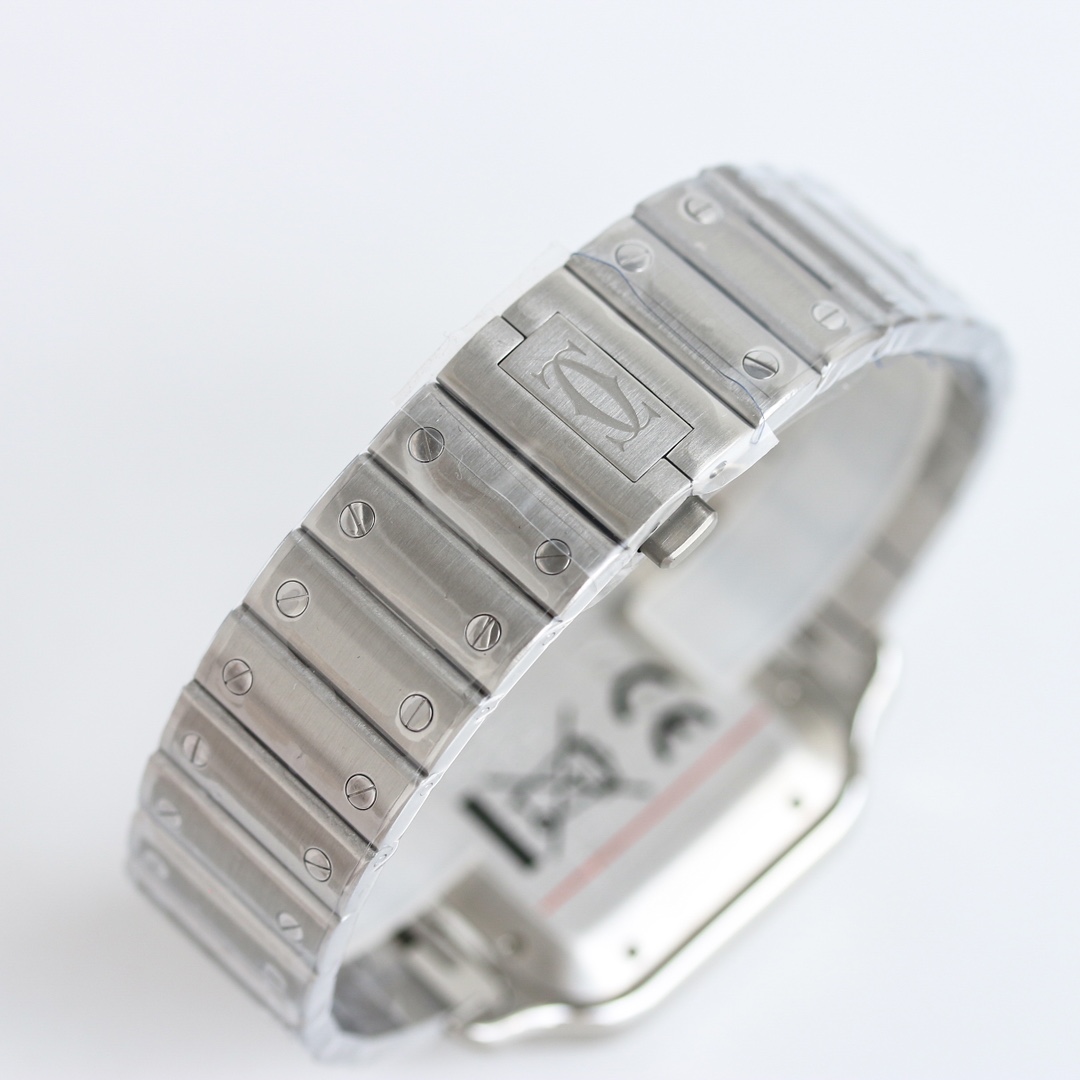 BVF Super Clone Santos Large Size | Silver Case | Black Dial & Steel Strap