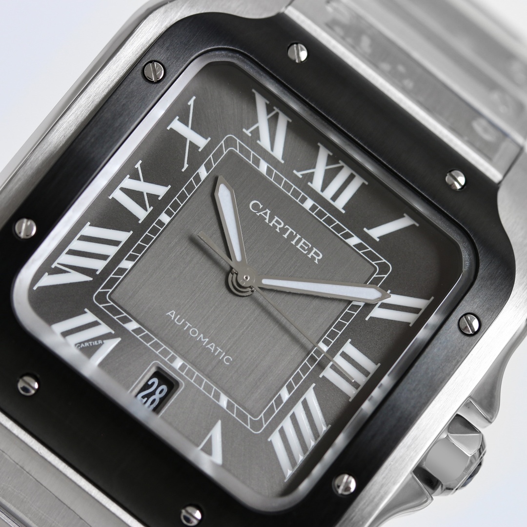 BVF Super Clone Santos Large Size | Black Silver Case | Black Dial & Steel Strap