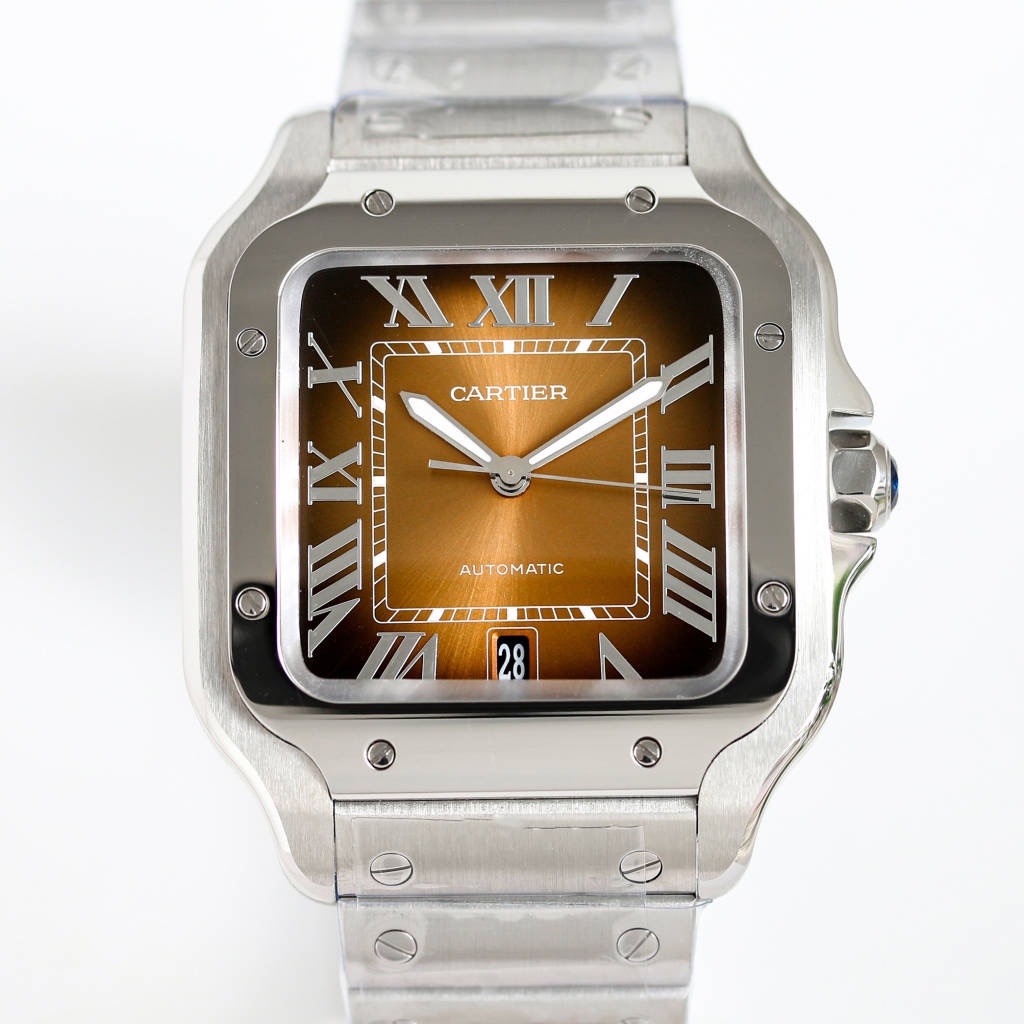 BVF Super Clone Santos Two Size | Silver Case | Brown Dial & Steel Strap