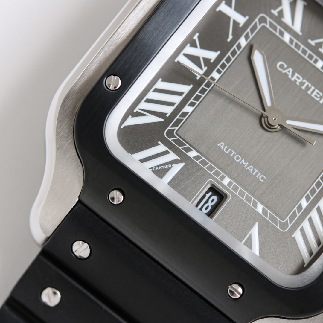 BVF Super Clone Santos Large Size | Black Silver Case | Black Dial & Black Plastic Strap