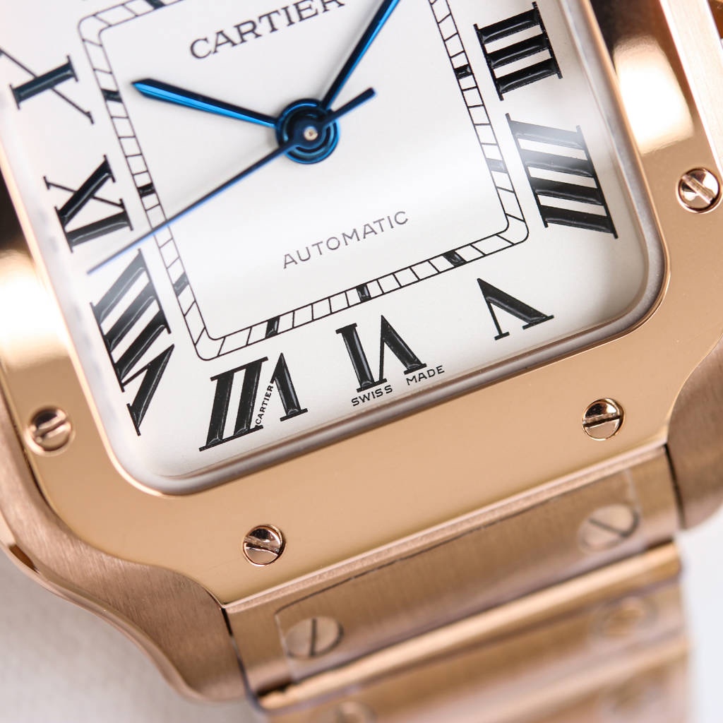 BVF Super Clone Santos Medium Size | Rose Gold Case | White Dial & Steel Strap