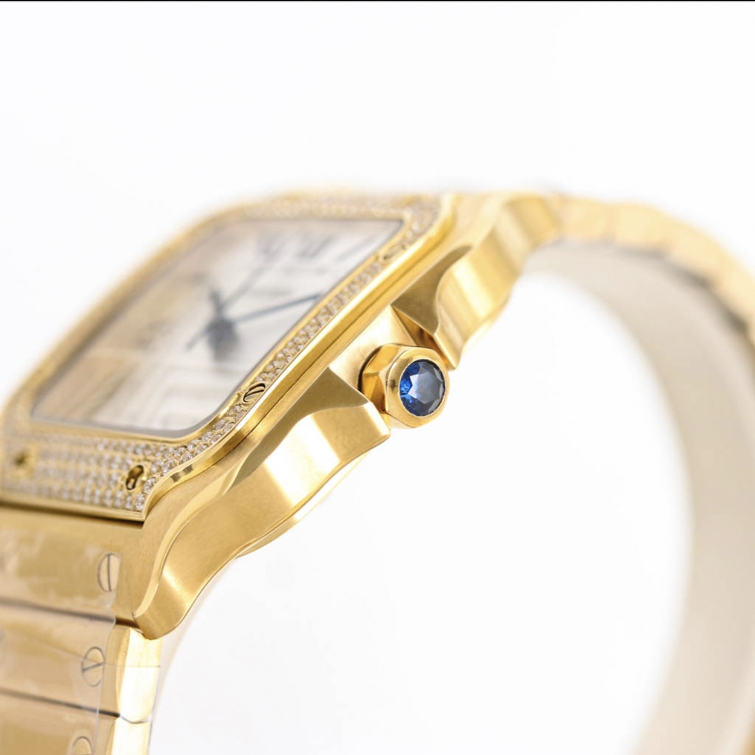 BVF Super Clone Santos | Gold Case with Diamonds | White Dial & Steel Strap