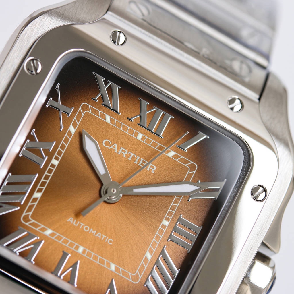 BVF Super Clone Santos Two Size | Silver Case | Brown Dial & Steel Strap