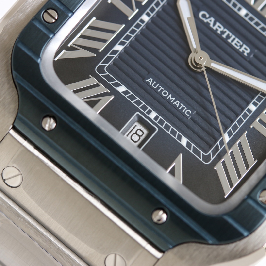 BVF Super Clone Santos Large Size | Blue Silver Striped Case | Blue Black Dial & Steel Strap