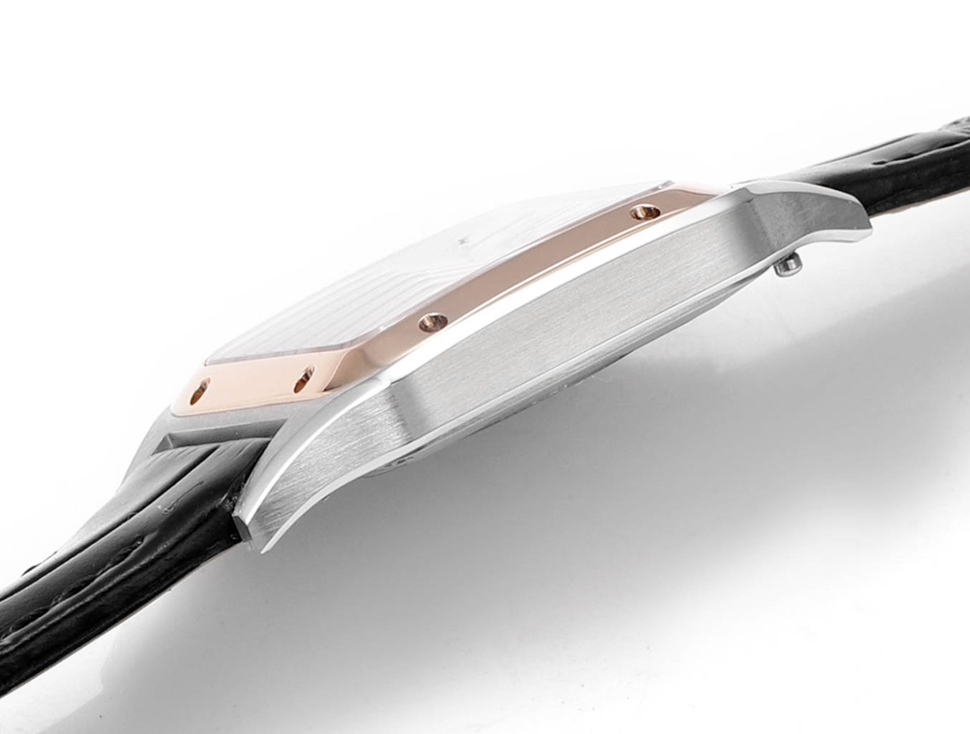 Super Clone | RO Factory Santos-Dumont Watch Small Model Two-Tone Case Black Strap