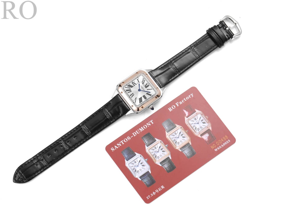 Super Clone | RO Factory Santos-Dumont Watch Small Model Two-Tone Case Black Strap