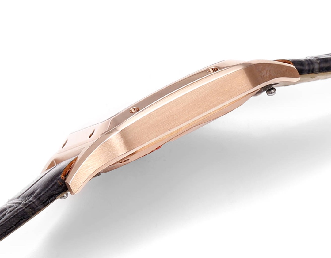 Super Clone | RO Factory Santos-Dumont Watch Small Model Rose Gold Case Black Strap