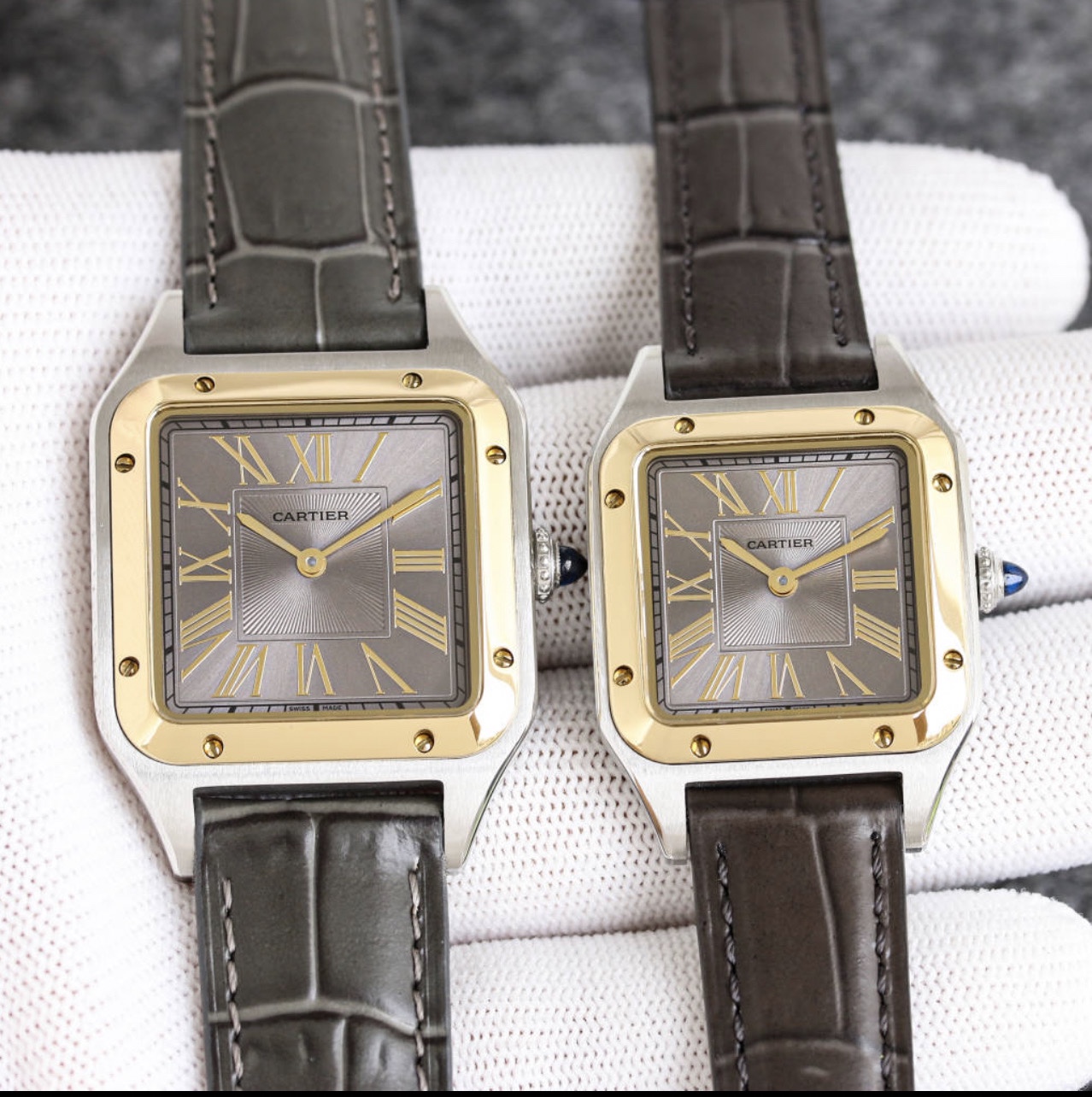 Super Clone | F1 Factory Santos-Dumont Watch All Sizes Model Two-Tone Case Brown Dial Brown Strap