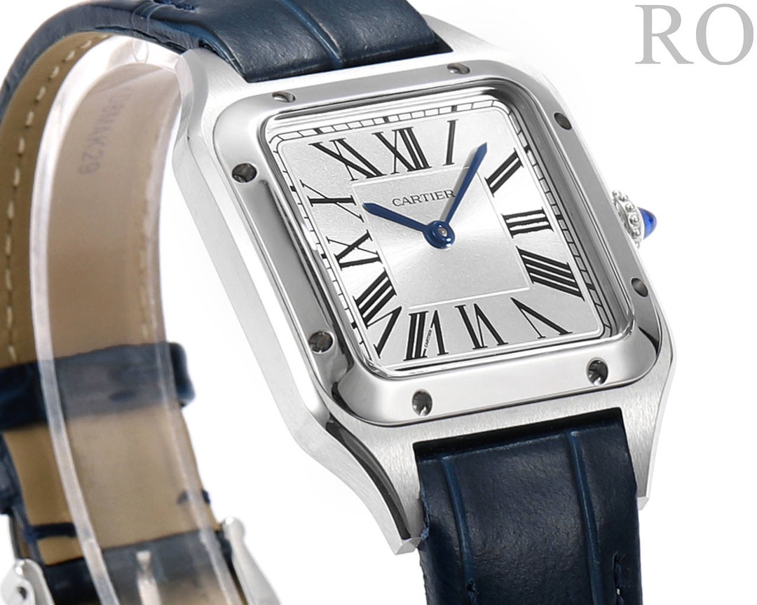 Super Clone | RO Factory Ladies Santos-Dumont Watch Small Model Steel Case Blue Strap