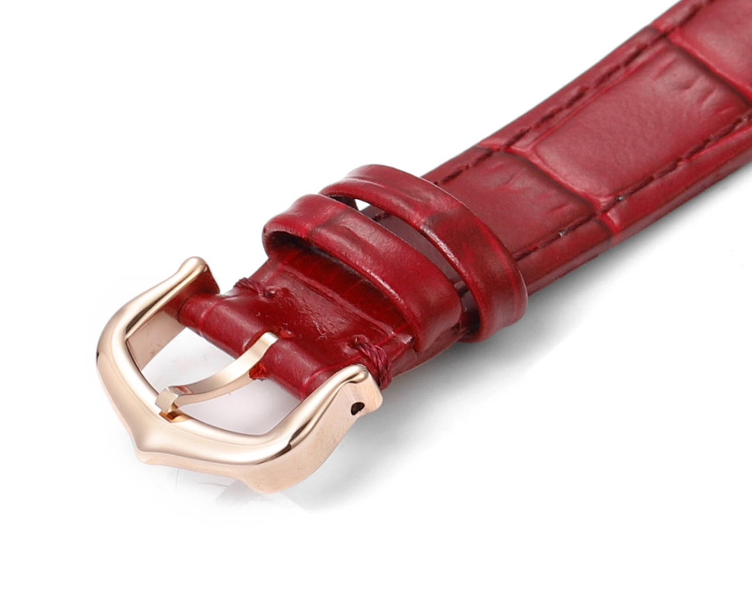 Super Clone | RO Factory Ladies Santos-Dumont Watch Small Model Rose Gold Diamond Bezel Red Strap