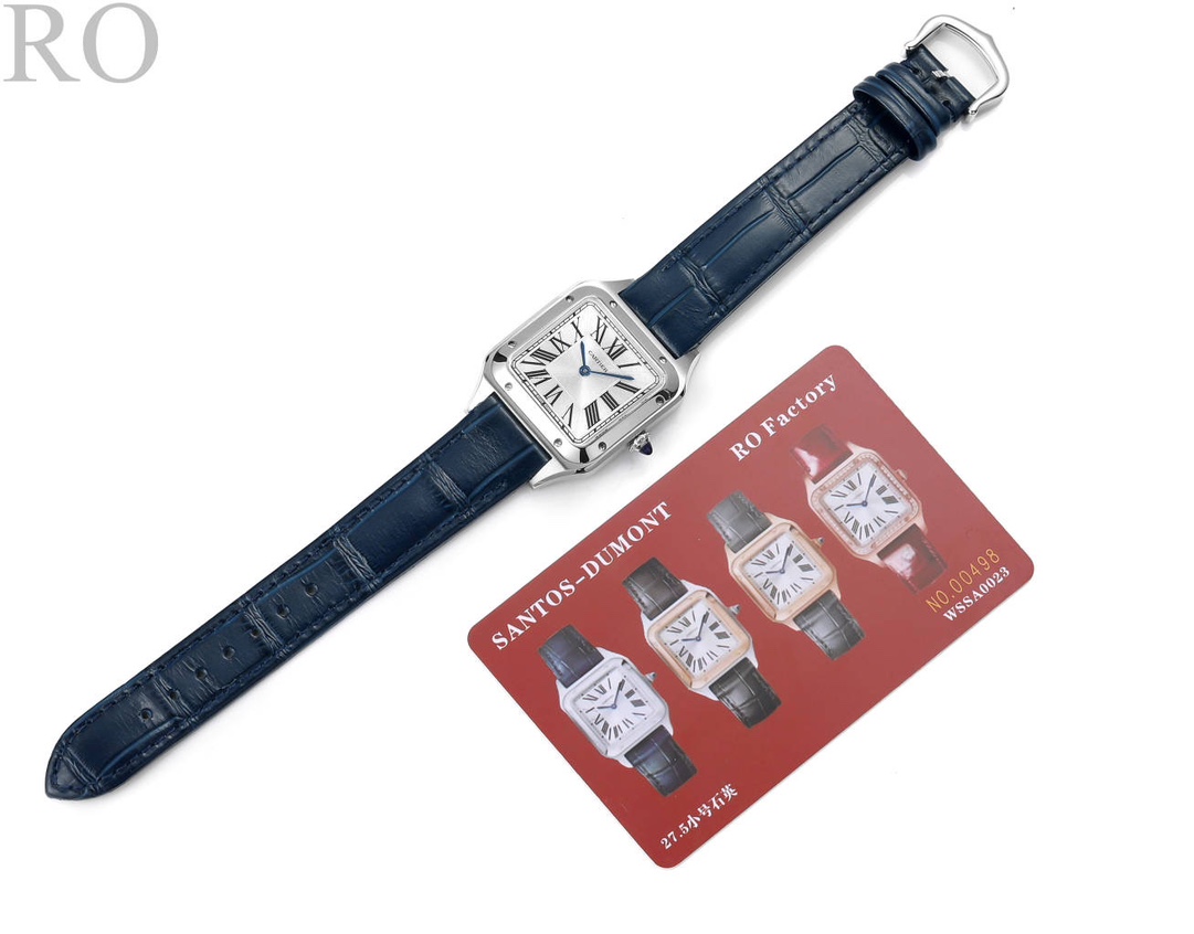 Super Clone | RO Factory Ladies Santos-Dumont Watch Small Model Steel Case Blue Strap