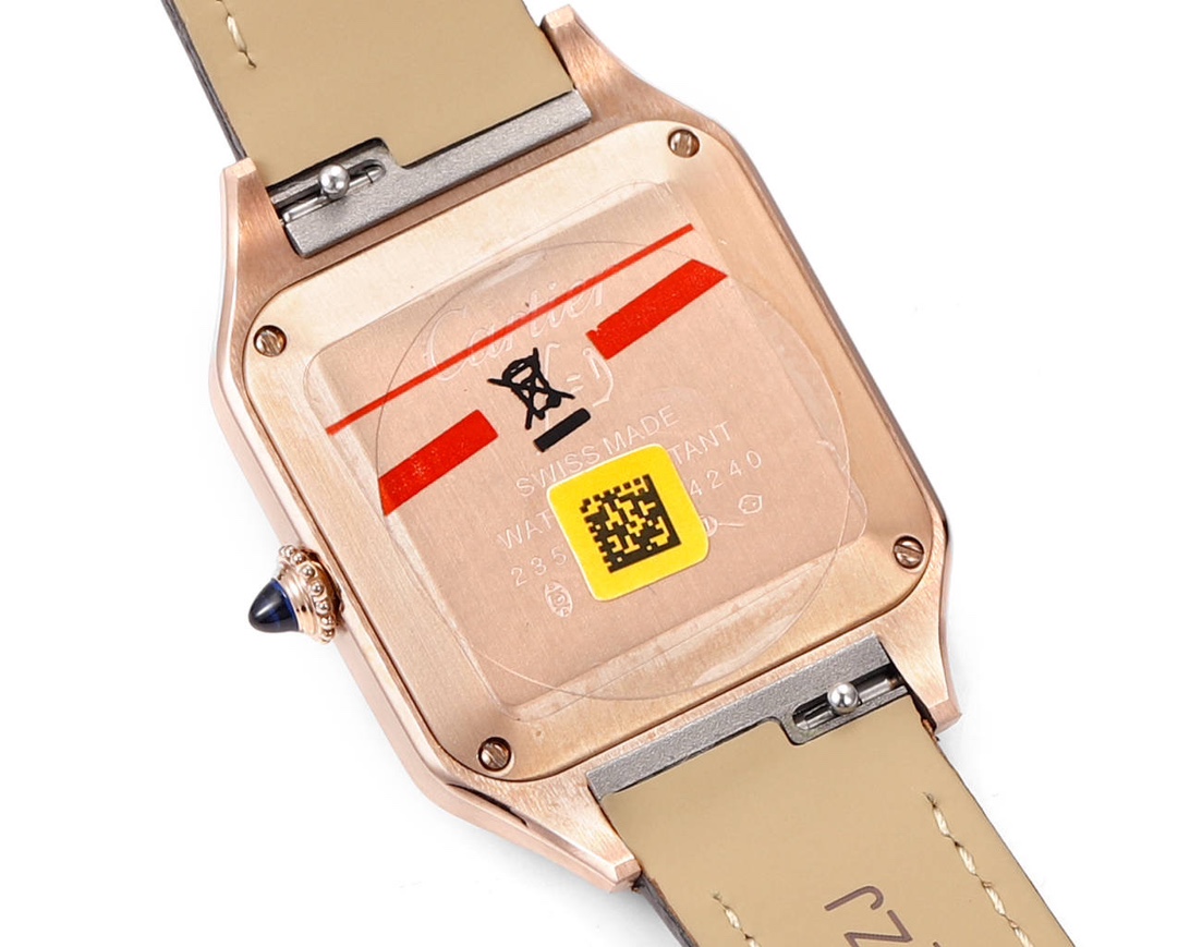 Super Clone | RO Factory Santos-Dumont Watch Small Model Rose Gold Case Black Strap