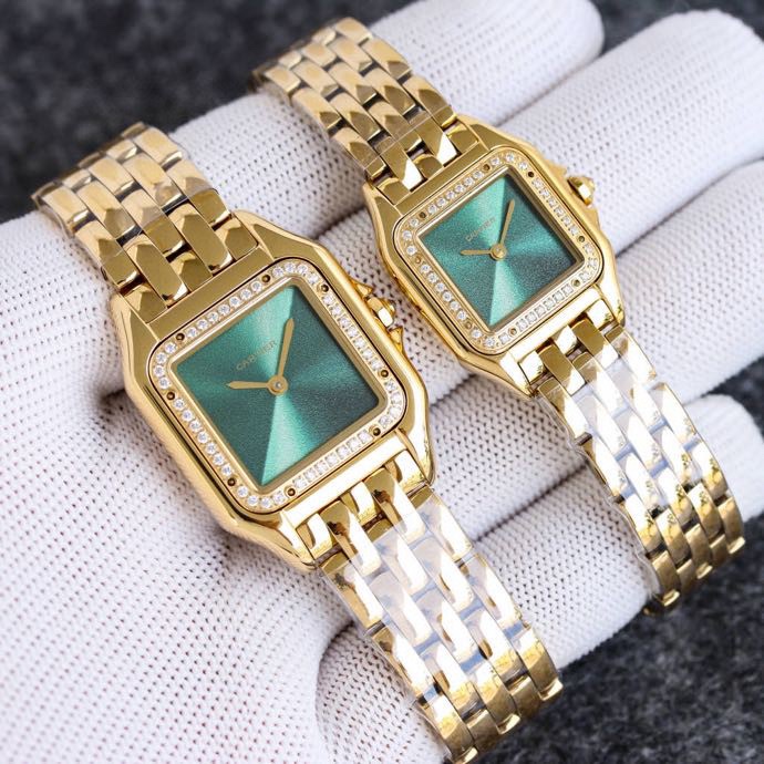 Super Clone | AF Factory Panthère Watch All Sizes Model Yellow Gold Diamond Bezel Green Dial