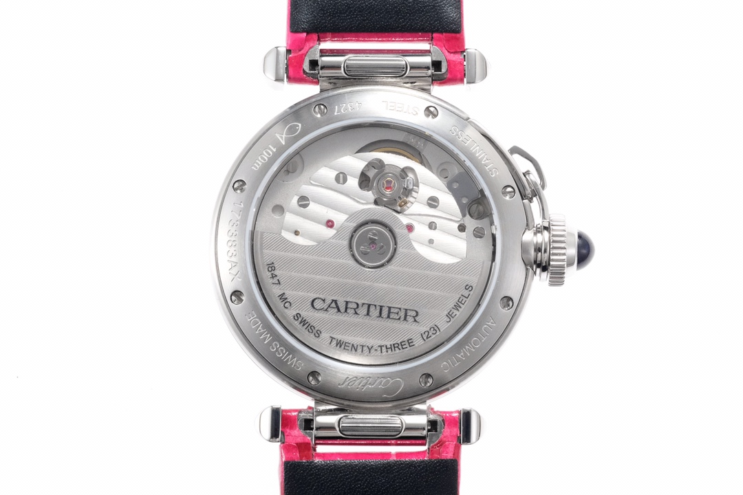 Super Clone | BV Factory Pasha Watch 35mm Model Steel Case Red Leather Strap