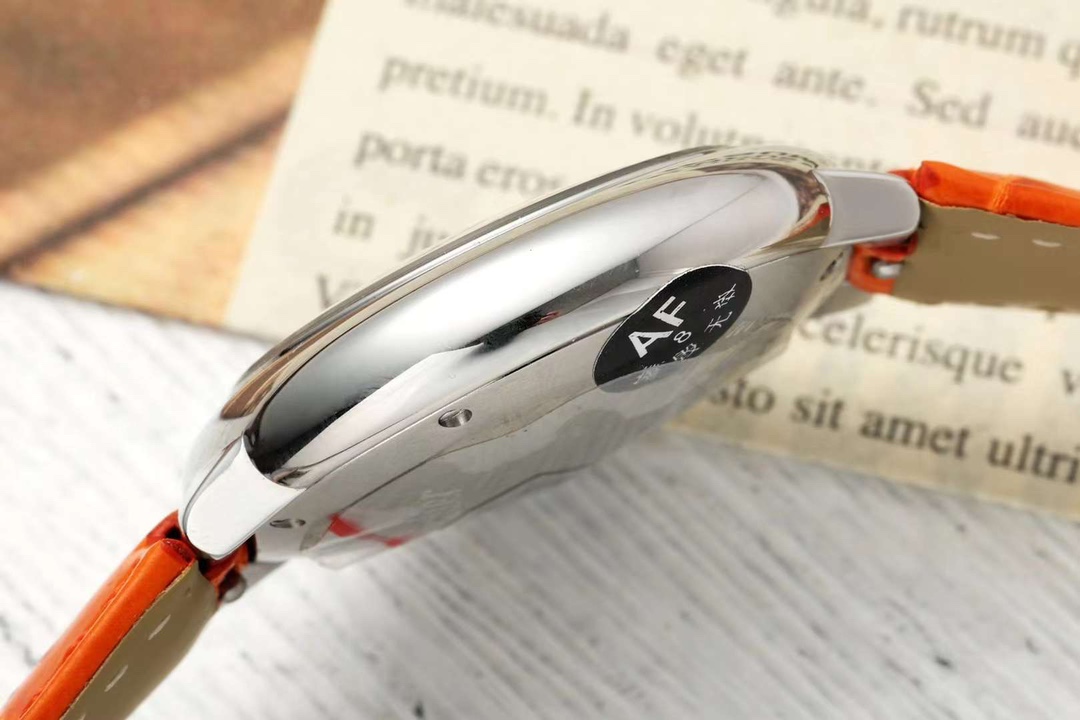 AF Factory Ballon Bleu Watch 33mm Silver Case White Dial Orange Leather Strap