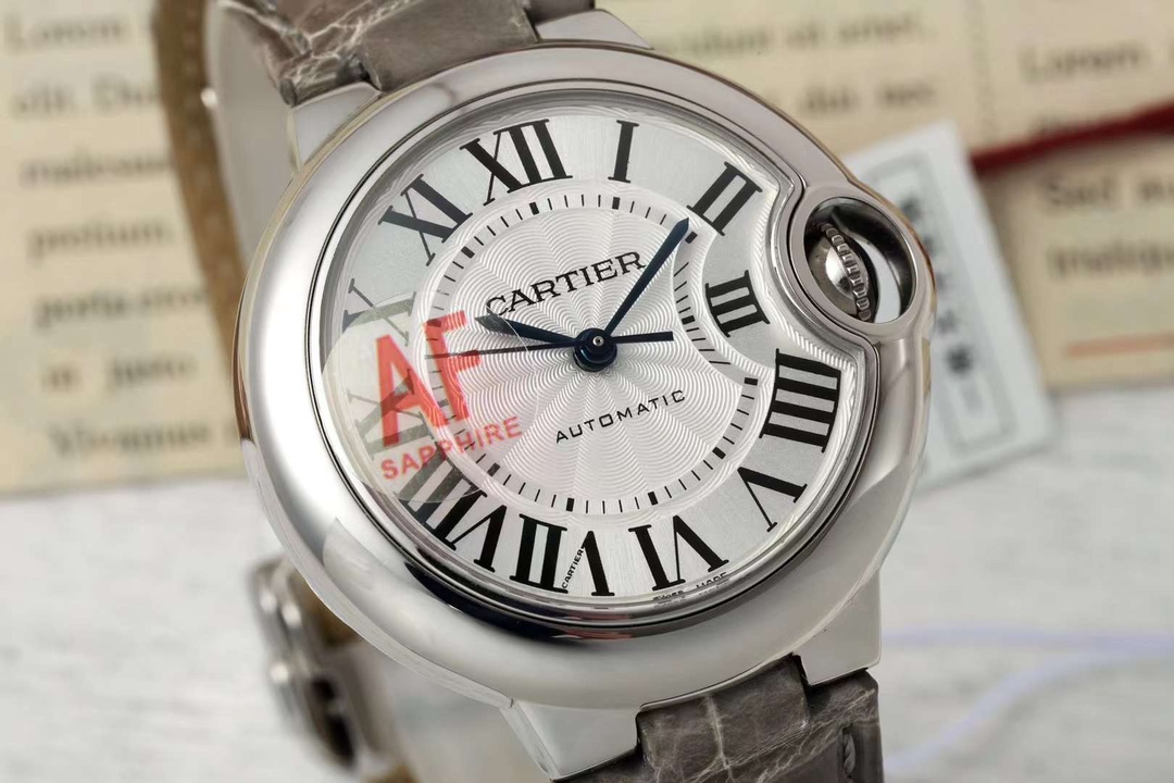 AF Factory Ballon Bleu Watch 33mm Silver Case Silver Dial Grey Leather Strap