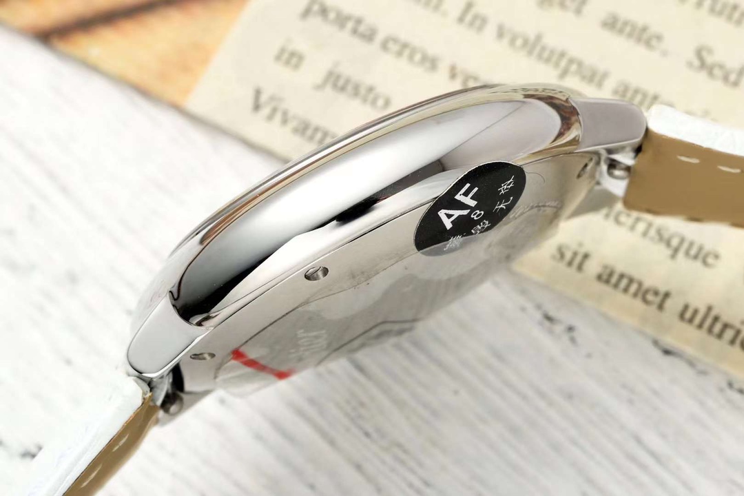 AF Factory Ballon Bleu Watch 33mm Silver Case Silver Dial White Leather Strap