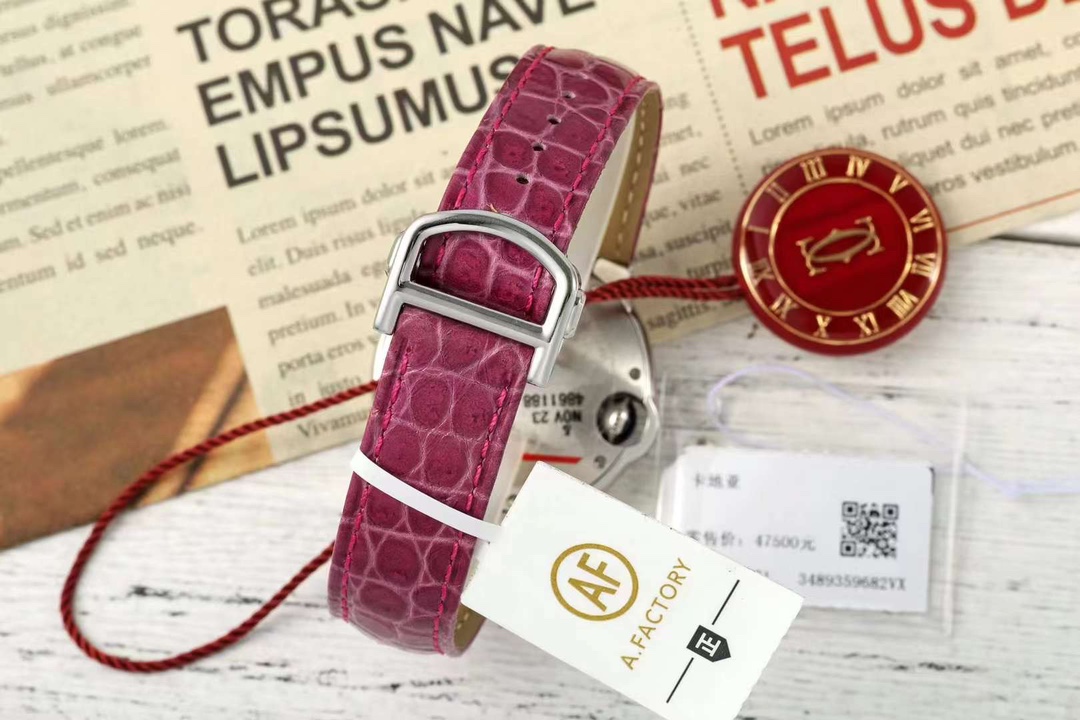 AF Factory Ballon Bleu Watch 33mm Silver Case Silver Dial Rose Red Leather Strap