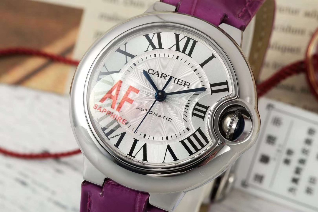 AF Factory Ballon Bleu Watch 33mm Silver Case Silver Dial Purple Leather Strap