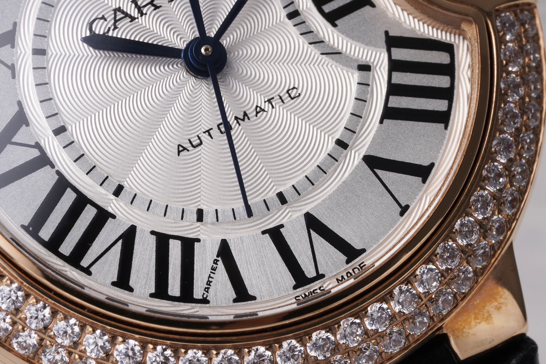 AF Factory Ballon Bleu Watch 33mm Rose Gold Diamond Case Black Leather Strap