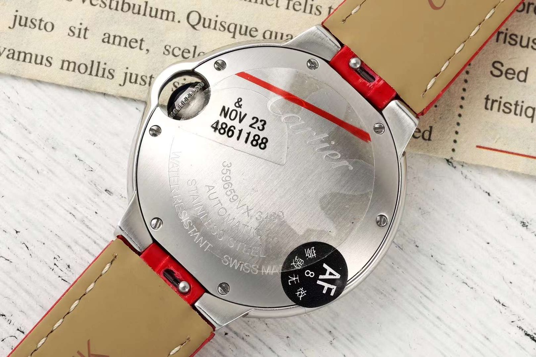 AF Factory Ballon Bleu Watch 33mm Silver Case Silver Dial Bright Red Leather Strap