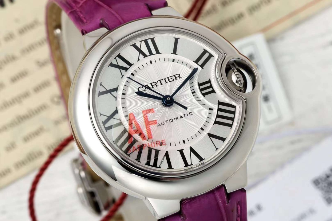 AF Factory Ballon Bleu Watch 33mm Silver Case Silver Dial Purple Leather Strap