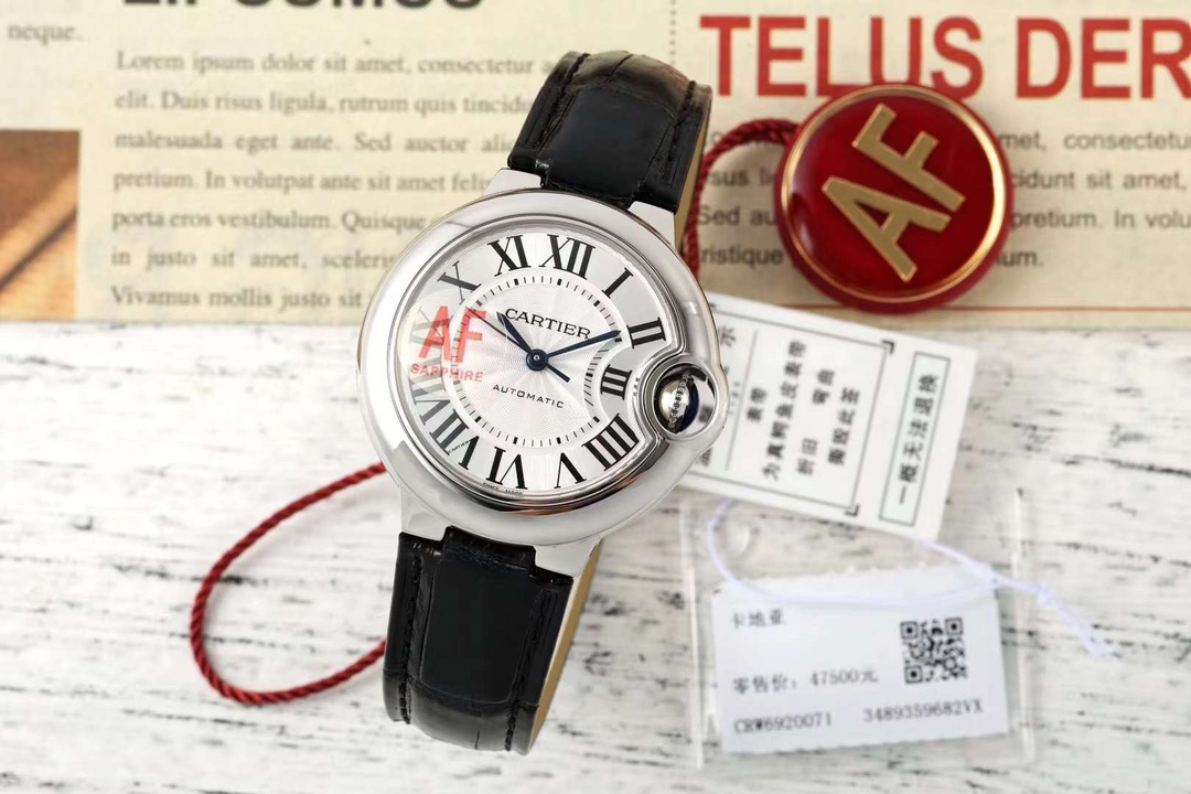 AF Factory Ballon Bleu Watch 33mm Silver Case Silver Dial Black Leather Strap