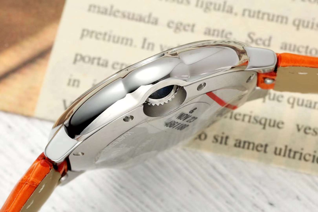 AF Factory Ballon Bleu Watch 33mm Silver Case White Dial Orange Leather Strap