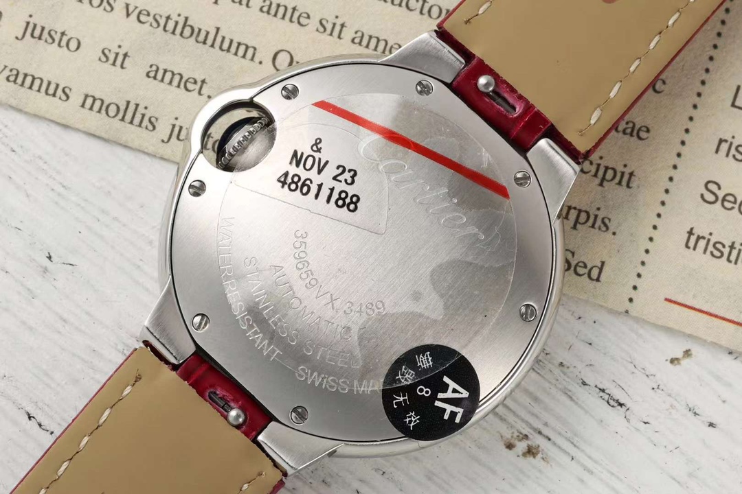 AF Factory Ballon Bleu Watch 33mm Silver Case Silver Dial Dark Red Leather Strap
