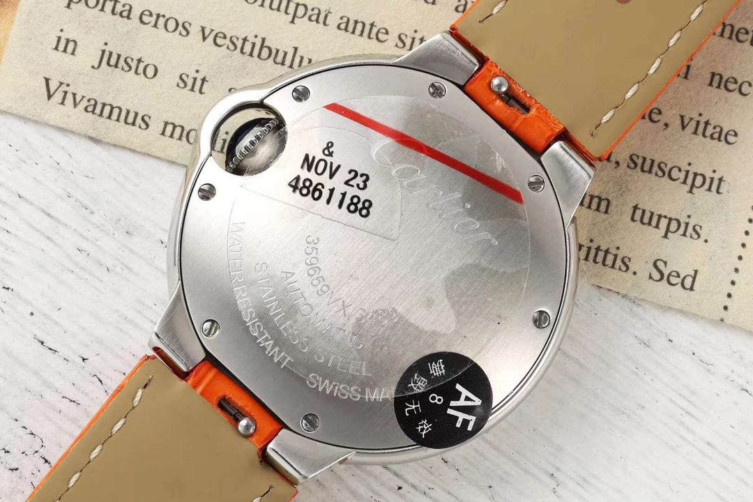 AF Factory Ballon Bleu Watch 33mm Silver Case White Dial Orange Leather Strap