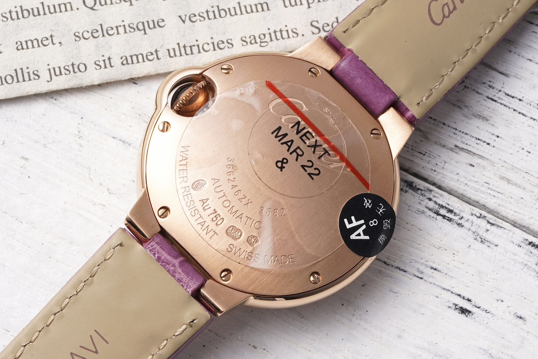 AF Factory Ballon Bleu Watch 33mm Rose Gold Diamond Case Purple Leather Strap