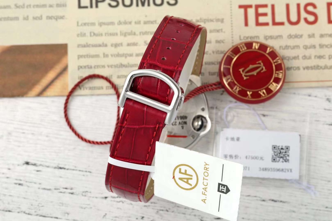 AF Factory Ballon Bleu Watch 33mm Silver Case Silver Dial Dark Red Leather Strap