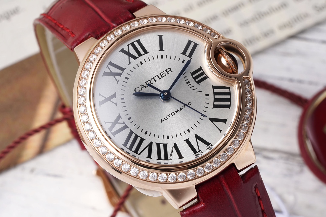 AF Factory Ballon Bleu Watch 33mm Rose Gold Case Dark Red Leather Strap (Multiple Dial Options)