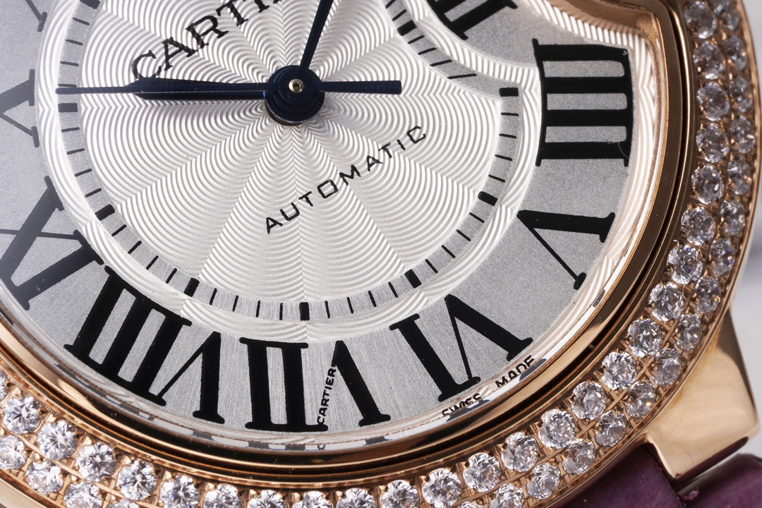 AF Factory Ballon Bleu Watch 33mm Rose Gold Diamond Case Purple Leather Strap