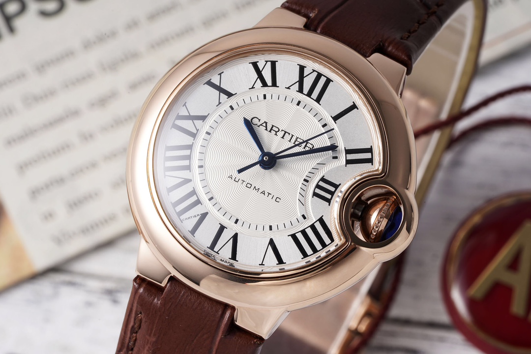 AF Factory Ballon Bleu Watch 33mm Rose Gold Case Dark Red Leather Strap (Multiple Dial Options)