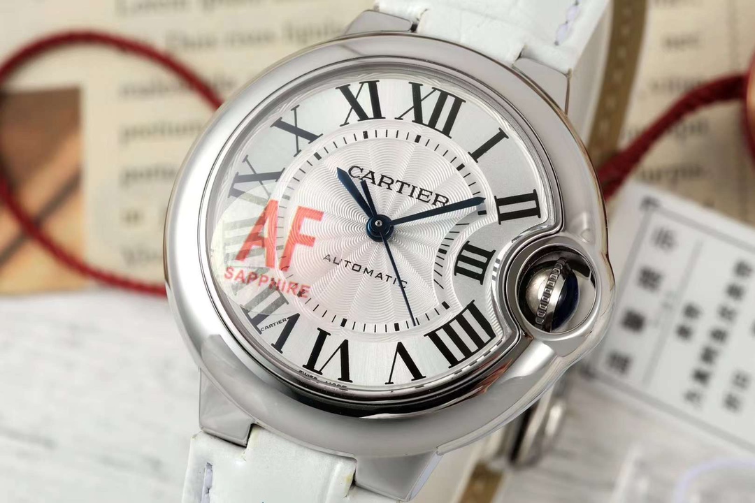 AF Factory Ballon Bleu Watch 33mm Silver Case Silver Dial White Leather Strap