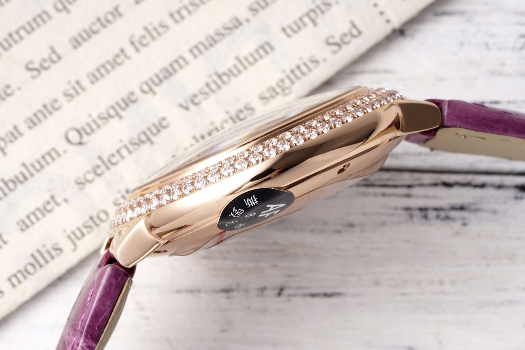 AF Factory Ballon Bleu Watch 33mm Rose Gold Diamond Case Purple Leather Strap